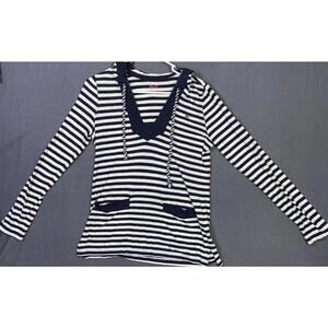 Vineyard Vines Women Pullover Hooded Sweatshirt Navy White Striped Long Sleeve S